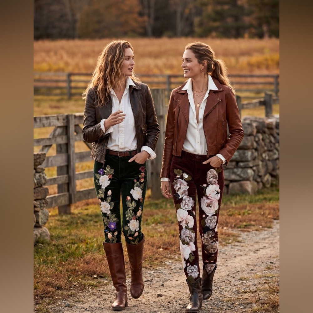 Shabby chic Floral Embroidered Pants